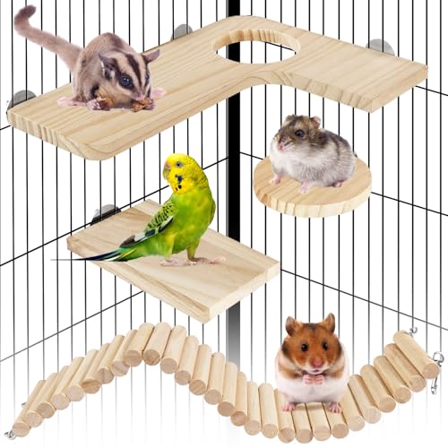 Hamster Suspension Bridge Toy，Small Animal Climbing Toys,Chinchilla Cage Natural Wood Flexible Platform Toy,Suitable for Hamsters, Chinchillas, Guinea Pigs, Birds, Small Animals - color: M-10P