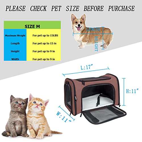 Soft Sided Carrier for Small Medium Cats Dogs,TSA Airline Approved Collapsible Travel Pet Carrier (Medium, Brown) - color: Brown, size: Medium