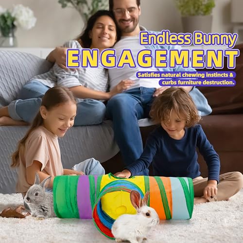 Bunny Tunnels & Tubes Collapsible 3 Way Rabbit Hideout with 13pcs Toys for Bunny Guinea Pig Hamster Chinchilla Hedgehog Rat Ferret Kitten (Colorful) - color: Colorful