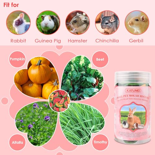 KATUMO Bunny Chew Toys, Rabbit Snacks Timothy Hay Treats for Guinea Pig | 200g / 7oz Rabbit Chew Toys for Teeth, Natural Timothy Hay Beet Pumpkin Carrot for Hamster, Chinchilla, Small Animals - size: 2.5"L x 2.5"W x 4.7"Th
