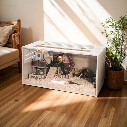 Hamster Cage Chewproof, 32" Wooden Guinea Pig Cage for Small Animals, Openable Top with Easy View Acrylic Panels for Hamster, Rabbit, Guinea Pig, Hedgehog(32" L x 15.7" W x 15.7" H) - size: 31.5"L x 15.7"W x 15.7"H