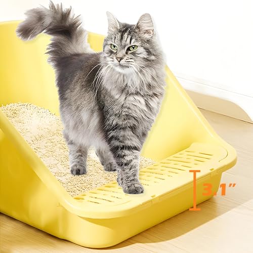 SpaceTime Large Cat Litter Box with High Sides,Cat Boxes for Indoor Cats,Cat Litter Pan for Kitty,Litter Box with Low Entry,Easy to Clean,Anti-Splashing(Grey) - color: Grey