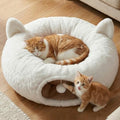 OurWarm Cat Tunnel Bed for Indoor Cats, Soft Plush Round Peekaboo Cat Bed Cave with Washable Cushion, Under Cristmas Tree Cat Donut Tunnel Toys for Kitten Rabbit Puppy (White)