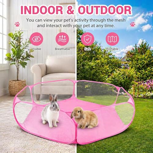 Rypet Guinea Pig Playpen Pop-Up, Outdoor Yard Fence for Small Pets,Pink | Breathable 360° Mesh View, Pops Open Fast, 47 x 15 in Play Space, Folds Flat for Travel, Rabbits Hamsters Hedgehogs - color: Pink, style: Open Top Playpen