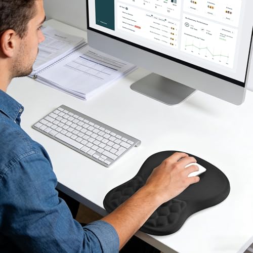 EooCoo Massage Ergonomic Mouse Pad with Dual-Slope Design Wrist Rest | Carpal Tunnel Relief, Memory Foam Wrist Rest, Non-Slip PU Base, Office Desk Accessories - color: Midnight Black