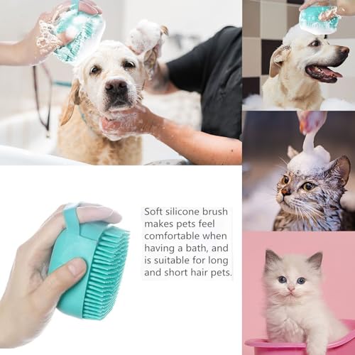 Pet Bath Scrubber Brush, Dog Grooming Massage Shampoo Bath Brush with Soap and Shampoo Dispenser Soft Silicone Bristle for Long Short Haired Dogs Cats Shower (Blue)