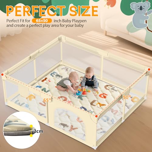 Omzer 65x50 Baby Play Mat for Floor, Playpen Mat for Toddlers Infants | Animal Alphabet Design, Safe Non-Slip Base, Extra Thick Soft Foam, Machine Washable, Foldable, Fits Playpen&Outdoor - size: 65"×50"
