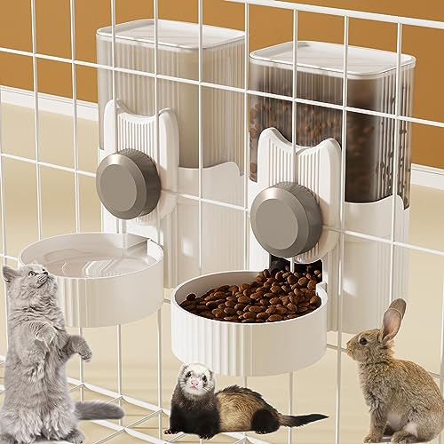 Lemtrflo Rabbit Water Dispenser, Cage Automatic Hanging Bunny Feeder | Suitable for Rabbits, Guinea Pigs, Small Dogs, and Other Small Pets - color: White Gray