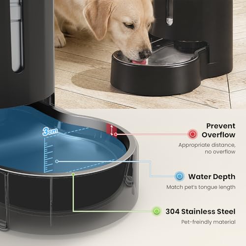CZPET Dog Water Bowl Dispenser 8L, Wider Mouth Gravity Refilling (Black) | With Stainless Steel Bowl Gravity Waterer, Large Capacity and Drinking Area Noise-Free for Pets - color: Black