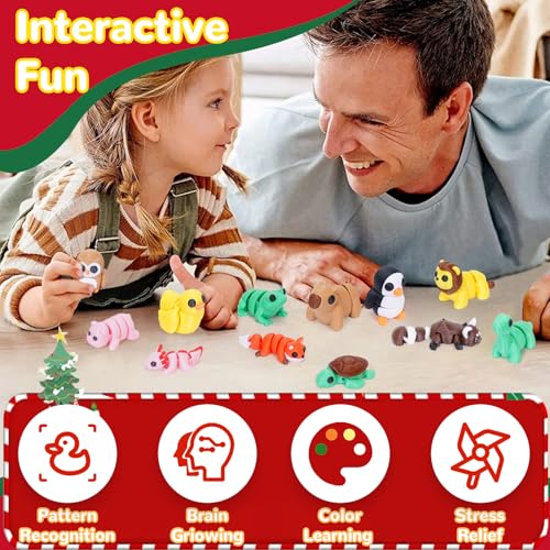 Mini 3D Printed Animals, 20 Piece Articulated Fidget Toy Set | 20 mini 3D printed animals, articulated flexi design, desk pets, pocket collectibles, classroom rewards, party favors - color: 20 Pcs