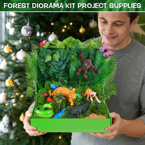 47 Pcs Rainforest Animals Figure Rainforest Diorama Kit Habitat Project Box - style: Rainforest