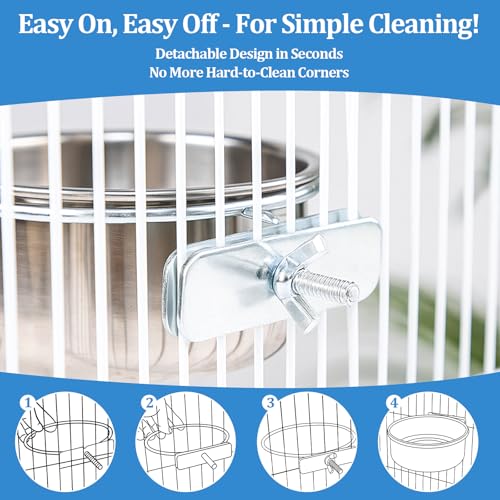 2 Pack Stainless Steel Bird Food Bowl Small Bird Feeding Dish Cups for Cage Parrot Food Bowl Cage with Clamp Holder for Parrots, Cockatiels, Small Animals (S+M) - size: S+M