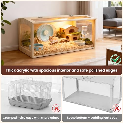 Large Hamster Cage,Transparent Habitat with Openable Top,32x16x16 Inch | Transparent Panels,Openable Top for Convenient Access,Suitable for Hamsters and Gerbils - size: 32.0"L x 16.0"W x 16.0"H