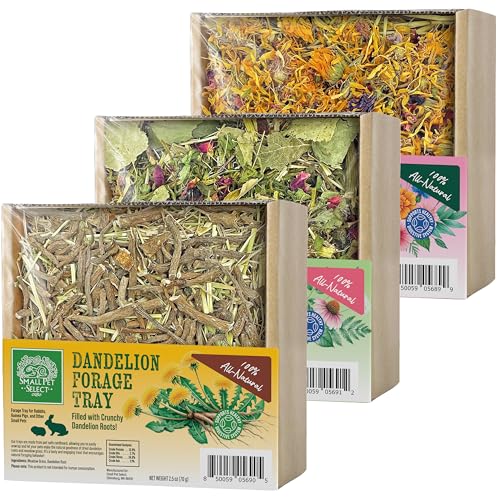 Small Pet Select Forage Tray Bundle, Rabbits & Guinea Pigs, 3-Pack | Dandelion, Flower & Herb Mix, 2.5 oz Each, Natural Foraging Enrichment for Rabbits, Guinea Pigs & Small Pets
