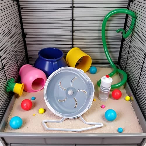 Grey Silent Hamster Wheel 7 inch, Silent Exercise, Height-Adjustable Wheel Cage Accessories, Running Toys Small Animals Exercise, for Hamster Wheel
