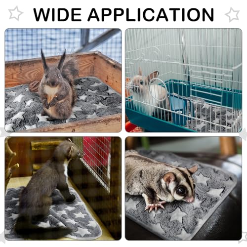 Tudomro 8 Pcs Absorbent Guinea Pig Blankets Washable Small Animal Fleece Bedding Cage Liners Reusable Pet Sleep Mat Pad Cover for Ferret Chinchilla Furniture Protection(Grey Star,12 x 12 Inch) - size: 12 x 12 Inch