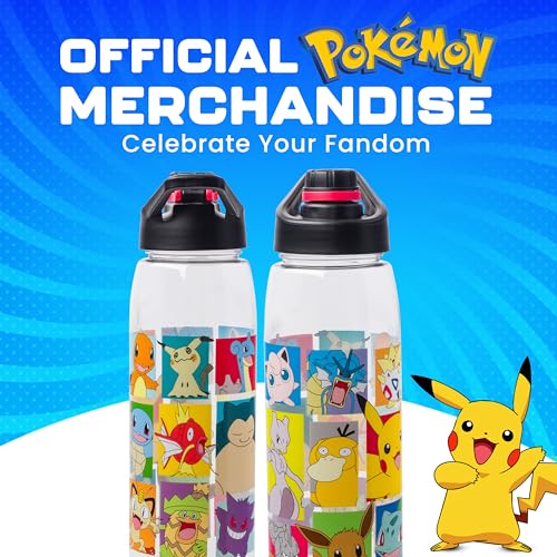 Silver Buffalo Pokémon Pikachu, Snorlax, Screw-On Lid Water Bottle, 28oz | Squirtle, Charmander, Bulbasaur, Togepi, Meowth, Lapras, Gengar, Jigglypuff, Mewtwo, Onix, Gyarados, Psyduck, Eevee, 0.83L - color: Pokemon, size: 28 Ounces