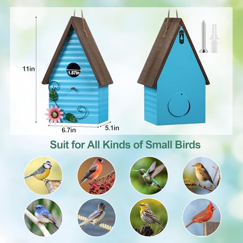 Blue Bird Houses for Outside,Wooden Hanging BirdHouses for Yard | Country Style Bluebird Houses for Outdoors,Hummingbird Nest Box for Small Bird Bluebird Wren - color: Light Blue