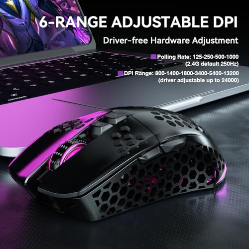 SOLAKAKA SM600 Honeycomb Shell Gaming Mouse Wireless,Tri-Modes BT/2.4G Wireless/Type-C Wired Gamer Mouse with 2 Side Buttons, Macro Programmable and RGB Light for PC/Mac/Laptop,Black - color: black