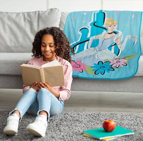 Jay Franco Kids Plush Throw Blanket – Soft & Cozy Fleece Throw for Bedroom & Couch Décor, Official Licensed Product, Blue - Disney Princess Cinderella, 46x60 - Throw Blanket - color: Blue - Disney Princess Cinderella, size: 46x60 - Throw Blanket