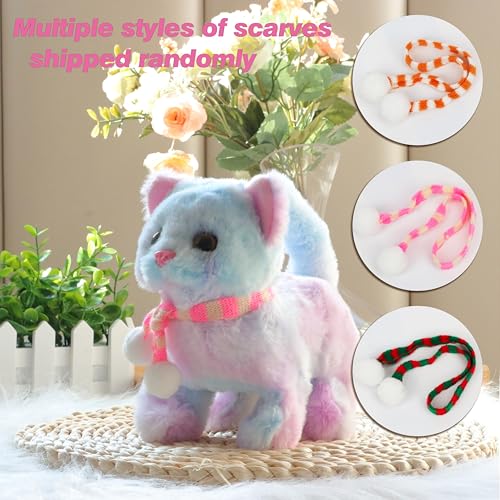 Easfan Rainbow Walking Kitty Cat Interactive Plush Toy Gift for Kids 7.5" | Meowing Tail wagging head nodding, animated kitten pet, birthday holiday gift, for toddlers - style: Rainbow Cat