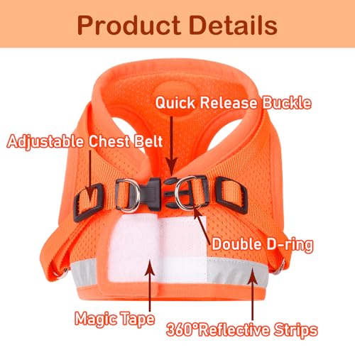 Cat Harnesses and Puppy Harness with Leashes Set, Escape Proof Cat Harness, Adjustable Reflective Soft Mesh Vest Fit Puppy Kitten Rabbit Ferrets's Outdoor Harness - color: Orange, size: XS (Chest: 6" - 8")