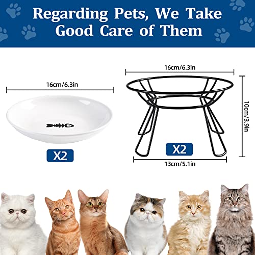 Cat Bowls, Elevated Bowl, Raised Ceramic Dish with Metal Stand, Pet Water or Food Feeding Station for Indoor Cats, Kitten, Puppies and Small Dogs(2 Pack) - color: Lucky Colver