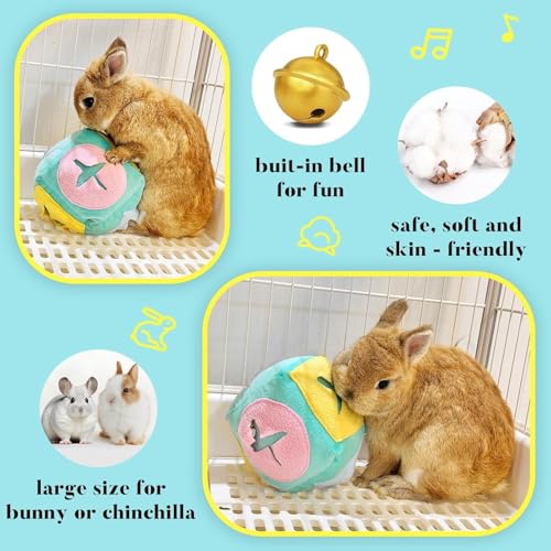 2Pcs Rabbit Foraging Toy with Bell, Washable Puzzle Feed Game Toy | for Bunnies Boredom, Snuffle Ball Treat Dispenser Exercise Bunny Enrichment Toys, Bunny Toys for Indoor Bunnies(Random Color) - size: 2pcs