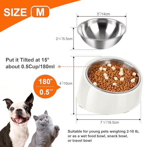 Tilted Dog Bowl Non-Slip & Non-Spill Pet Feeder with Elevated Detachable Melamine Stand, Easy to Get Food Dog Dish, M/180ml White - color: White, size: Medium(180ml)