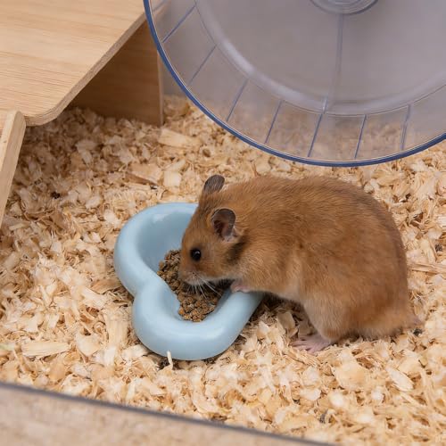 2 Pack Hamster Bowl Ceramic Food Dish Cloud-Shaped Water Feeder for Hamster Hedgehog Squirrel Guinea Pig Small Rodents (Blue