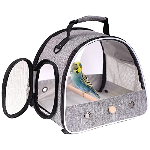 Small Bird Travel Carrier, Portable Bird Travel Cage for Parakeet, Parrot, Budgie, Guinea Pig, Bearded Dragon Reptile Carrier for Hiking Vet Visit Bicycle Ride (Grey) - color: Grey