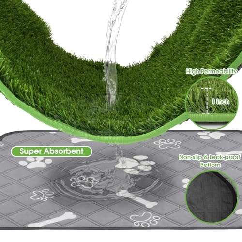 Dog Grass Pad with Washable Pee Pad - 28"x18" Artificial Grass Puppy Training Mat, Non-Slip & Super Absorbent, Reusable Indoor/Outdoor Potty Solution for Small/Medium Dogs
