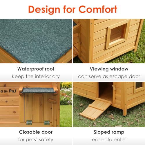 Paw Pal Outdoor Cat House，Outdoor Cat House Weatherproof, Openable Asphalt Roofs，Cat House for Cats, Rabbit, Dog, Small to Medium Pets, Insulated Cat Houses, Large Wooden Cat Houses - style: Large: 33.5" * 21.7" * 21.7"