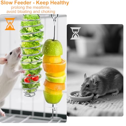 2pcs Rat Enrichment Foraging Toys, 304 Stainless Steel Pet Rats Fruit Vegetable Holder, Hanging Slow Feeder Mice Feeder, Fancy Mice Cage Accessories Puzzle Toy for Hamster Rodents Bird Parakeet