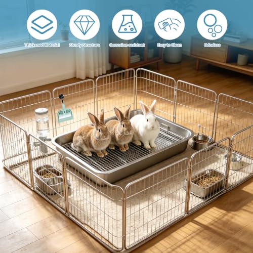 FHTONGE Extra Large Stainless Steel Rabbit Litter Box, Metal Bunny Toilet | Large Sifting Grid, Odor Control, Easily Clean, Low Entry Litter Pan, Pet Train Tray for Small Animl Guinea Pig Ferret Rodent - size: 23.6x15.8x2.8"(60x40x7cm)