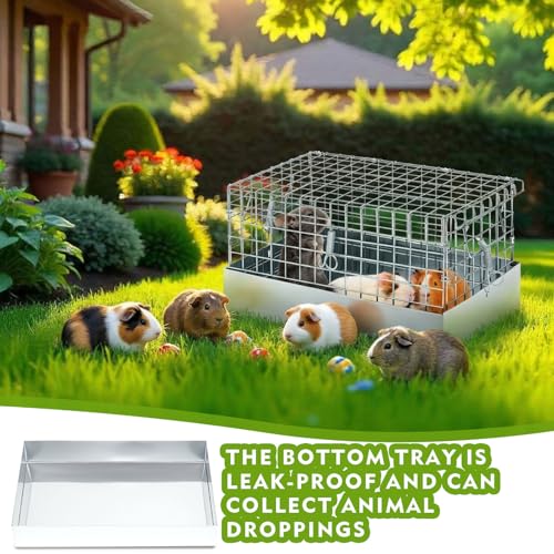 DoubleFill 14x8x8 Inch 1 Hole Folding Guinea Pig Carrier Chinchilla Cage with Tray & Handle, Metal Small Animal Travel Portable Transport Habitat & Temporary Housing for Rabbit Chick Bird Hamster Pet