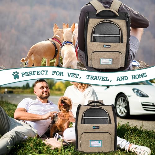 PetAmi Dog Backpack Carrier Airline Approved Cat Pet Puppy Bag, Taupe | Ideal for Small Medium Large Pet up to 18 lb, 2 Side Entry Structured No-Collapse Frame, Ventilated Bookbag for Hiking Travel - color: Heather Taupe