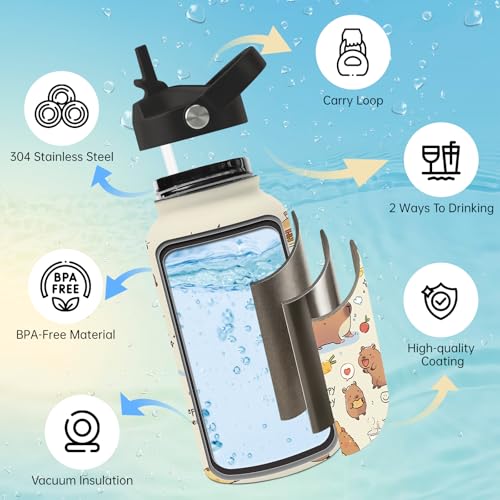 Gifts for Capybara Lover, 25oz Capybara Water Bottle with Straw Lid & Direct-drink Lid- Cute Kapibara Insulated Water Bottles, BPA-free Leakproof Sports Waters Bottle for School Travel, Gift Cup - color: Capibara