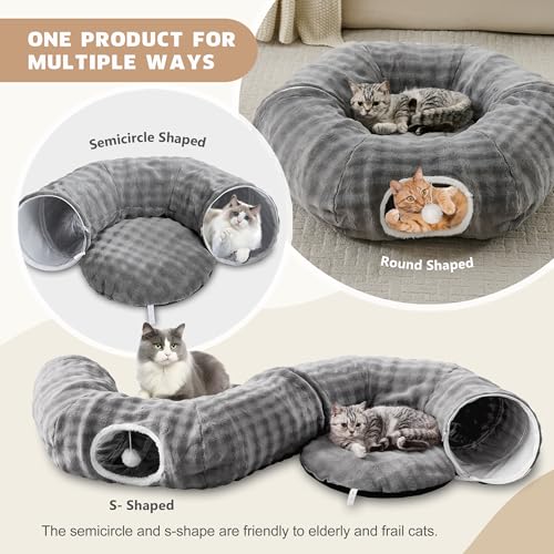 Bubble Round Cat Tunnel for Indoor Cats, Grey | Peekaboo Cave Toy with Dangling Balls, Donut Tunnel Bed with Circle Mat for Puppy Kitten Rabbit - color: Grey, size: Round