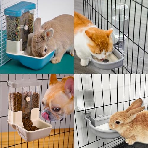 Automatic Pet Food Water Dispenser, Auto Gravity Pet Feeder Water Bottle Set for Crate, Feeding Station for Small Dog Cat Rabbit Guinea Pigs Chinchilla Ferret Hedgehog (Blue) - color: Blue