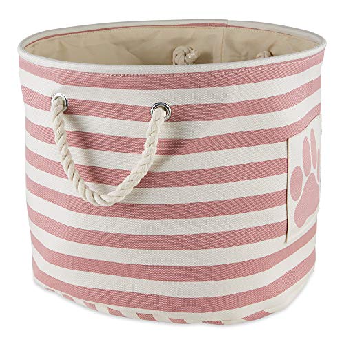 Bone Dry Pet Storage Collection Striped Paw Patch Bin, Rose, Small Round - color: Rose, size: Small Round