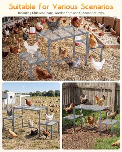 Magicfly Chicken Perch Swing in Coop for 10-12 Chickens, Easy to Assemble | Metal Chicken Roosting Bar, Multi-Level Design Chicken Ladder, Large Capacity Chicken Playground for Coops, Backyard Farms