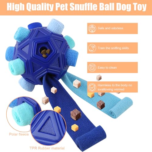 Dog Snuffle Ball-Interactive Puzzle Dog Toys Encourage Natural Foraging Skills Slow Feeder for Training and Stress Relief, Cloth Strip Hiding Food Treat Dispenser Dog Toy - color: All Blue