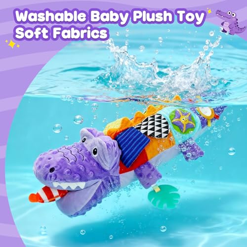 Purple Crocodile Plush Musical Stuffed Animal Alligator Baby Sensory Toy Tummy Time Learning Toy Soft Soothing Toys for Babies 0-36 Months Baby Shower 1st Birthday Gifts - color: Purple