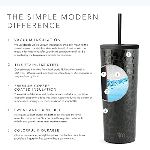 Simple Modern Insulated Tumbler with Lid and Straw | Iced Coffee Cup Reusable Stainless Steel Water Bottle Travel Mug | Gifts for Women Men Her Him | Classic Collection | 20oz | Black Leopard - color: Pattern: Black Leopard, size: 20 Ounces