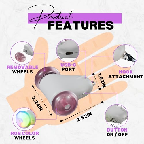 Rolling Rover – Interactive Cat Toy with RGB Wheels, Automatic Moving Mouse-Shaped Design, Feather Butterfly and Bell Attachments, Smart Motion Activated for Indoor Cats & Kittens (Pink) - color: Pink