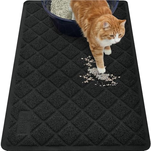 GORILLA GRIP Cat Litter Box Mat, 40x28, Cushioned Coil Mesh Litter Trapping Mats, Scatter Control Supplies for Less Mess, Phthalate Free, Ultra Deep Catch Grooves, Rinse or Vacuum to Clean, Black - color: Black, style: Extra Large (40" x 28")