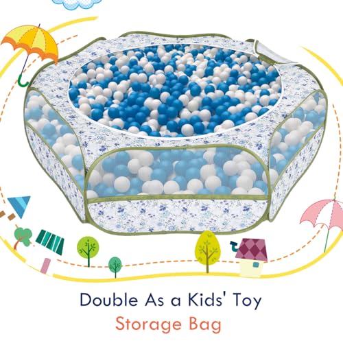 Pawaboo Small Animal Playpen with Zippered Cover, Blue + White Flower | Portable pop-up pet tent for supervised rabbits, guinea pigs, chicks and kittens; water-resistant bottom and 3 metal rods - color: Blue + White Flower