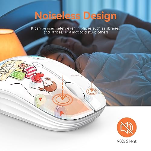 FMOUSE Cute Cartoon Silent Wireless Mouse, Dual Mode Bluetooth & USB 2.4G | Girl Pattern, Ideal for Kids Students Female & Office Use | AA Battery Powered | Compatible with Laptop Mac iPad Tablet PC - color: Girl