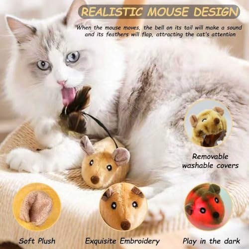 Interactive Mouse Cat Toy, Automatic Moving Fake Rat Mouse Cat Toy, Realistic Rechargeable Dog Mouse Toy with Sound & Feather & Bell, Prank Joke Scary Trick Rats for Cats Dogs - color: Yellow